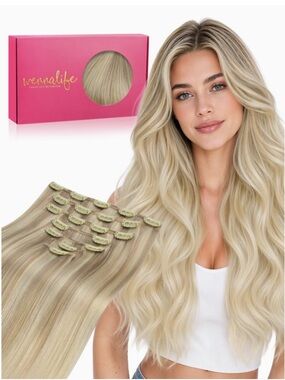 Ombre Ash Blonde To Golden Balayage Platinum Blonde Hair Extensions 7Pc 20” 120